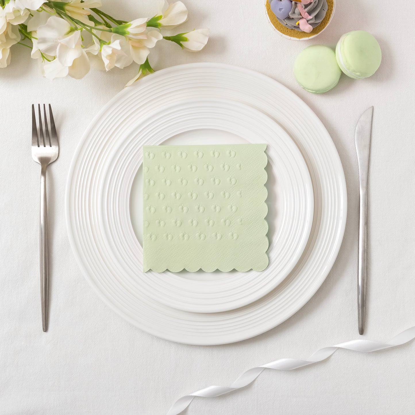 Crisky 3-Ply Baby Shower Napkins for Girl or Boy, 50 Pack Embossed Footprints Napkins for Sage Green Baby Shower Decorations, Gender Reveal Party, Disposable Paper Cocktail Napkin, Not Easily Torn