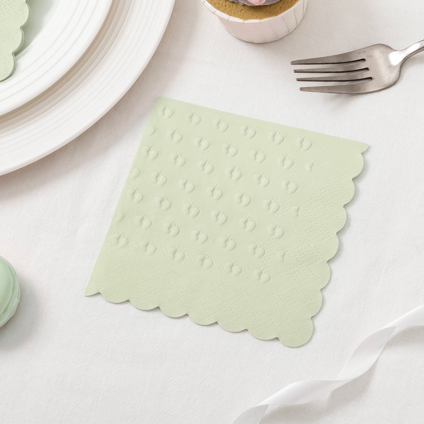 Crisky 3-Ply Baby Shower Napkins for Girl or Boy, 50 Pack Embossed Footprints Napkins for Sage Green Baby Shower Decorations, Gender Reveal Party, Disposable Paper Cocktail Napkin, Not Easily Torn