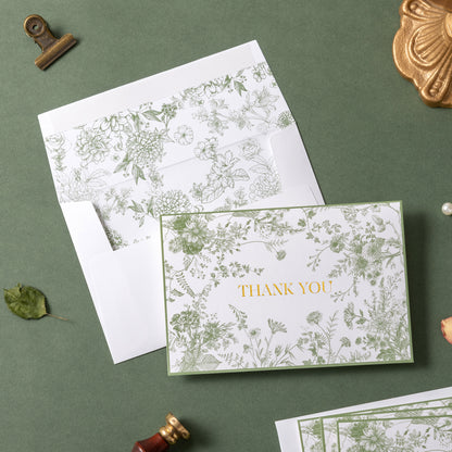 Crisky Green Floral Thank You Cards Gold Foil Greeting Notes Bulk with Envelopes (50 Pack) for Birthday, Baby Shower, Bridal Shower, Wedding, Graduation