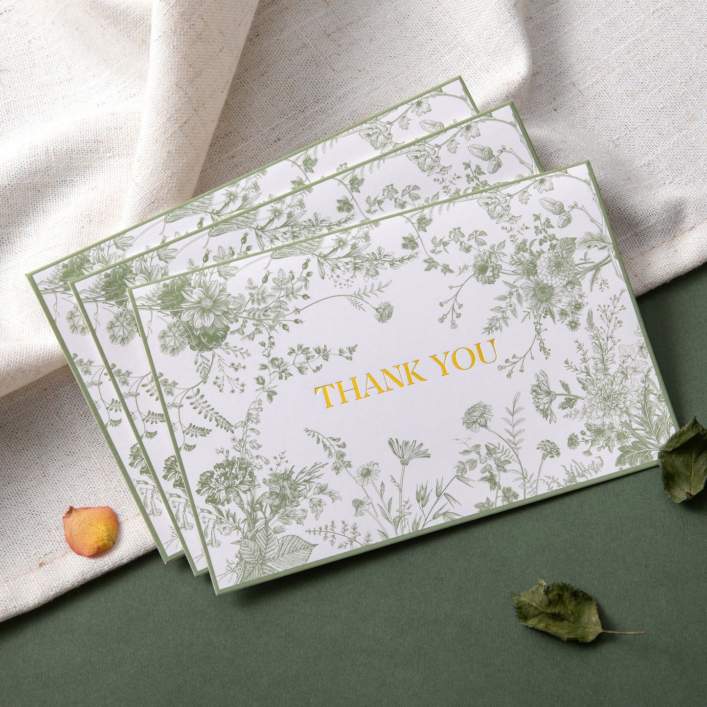 Crisky Green Floral Thank You Cards Gold Foil Greeting Notes Bulk with Envelopes (50 Pack) for Birthday, Baby Shower, Bridal Shower, Wedding, Graduation