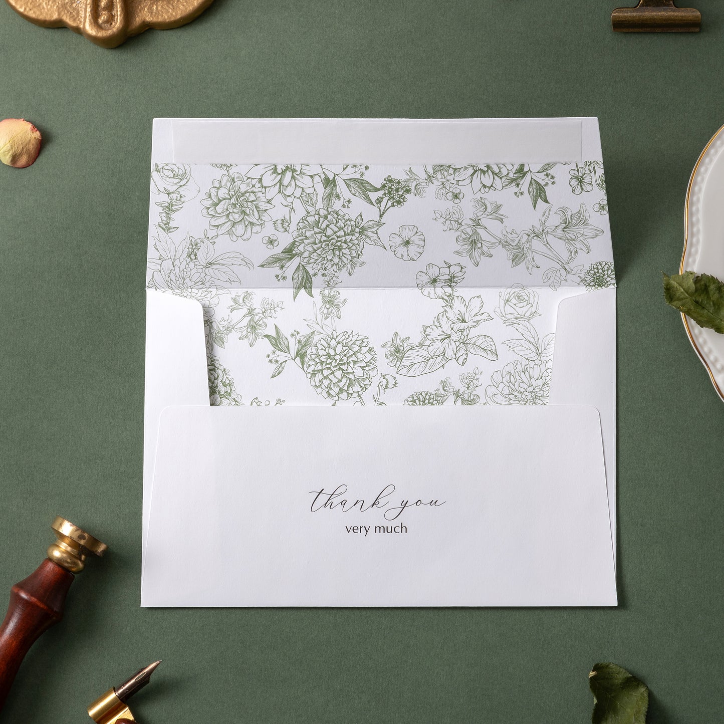 Crisky Green Floral Thank You Cards Gold Foil Greeting Notes Bulk with Envelopes (50 Pack) for Birthday, Baby Shower, Bridal Shower, Wedding, Graduation