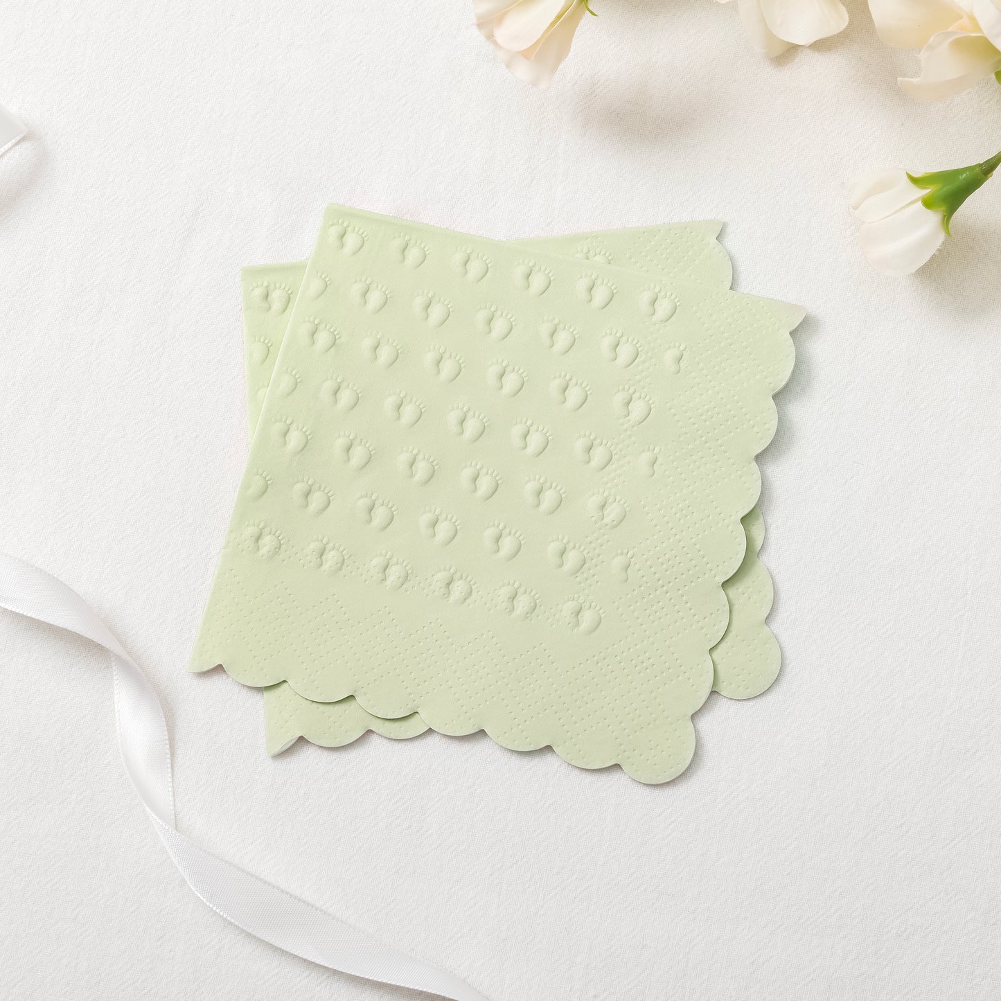 Crisky 3-Ply Baby Shower Napkins for Girl or Boy, 50 Pack Embossed Footprints Napkins for Sage Green Baby Shower Decorations, Gender Reveal Party, Disposable Paper Cocktail Napkin, Not Easily Torn