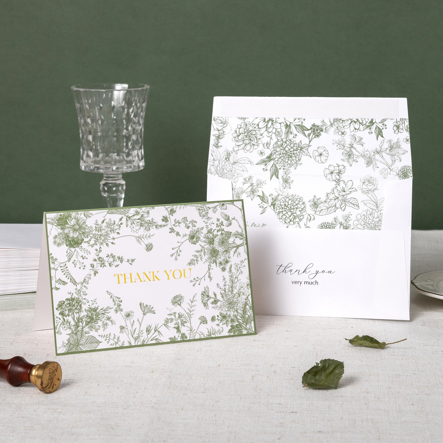Crisky Green Floral Thank You Cards Gold Foil Greeting Notes Bulk with Envelopes (50 Pack) for Birthday, Baby Shower, Bridal Shower, Wedding, Graduation
