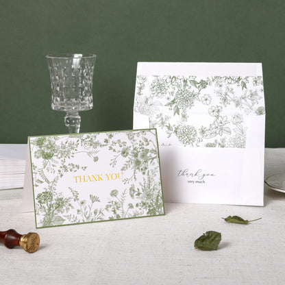 Crisky Green Floral Thank You Cards Gold Foil Greeting Notes Bulk with Envelopes (50 Pack) for Birthday, Baby Shower, Bridal Shower, Wedding, Graduation