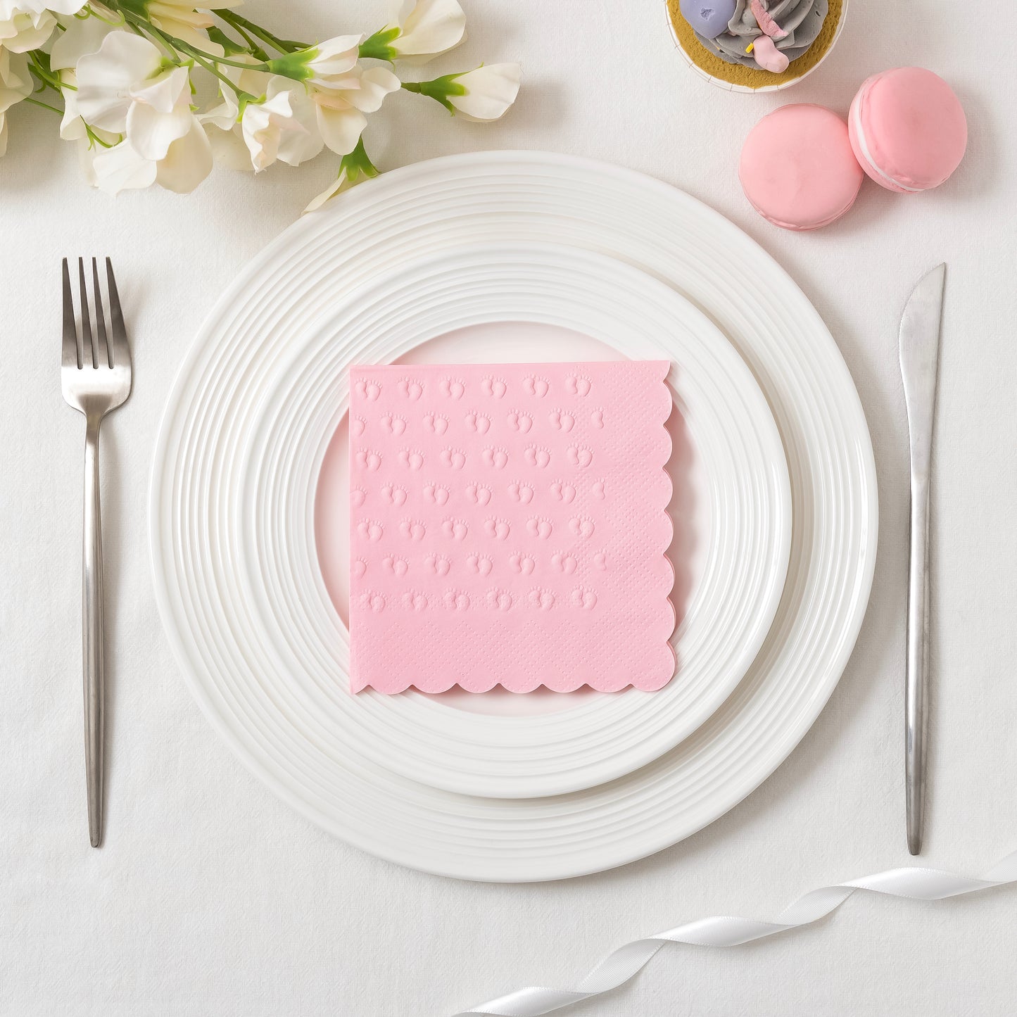 Crisky 3-Ply Baby Shower Napkins for Girl, 50 Pack Embossed Footprints Pink Napkins for Girl Baby Shower Decorations, Disposable Paper Cocktail Napkin, and Not Easily Torn