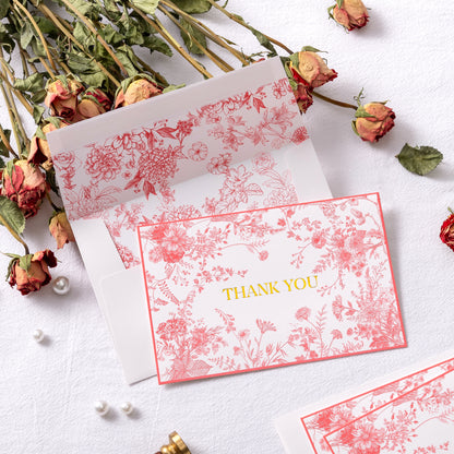 Crisky Pink Floral Thank you cards Gold Foil Greeting Notes Bulk with Envelopes(50 Pack) for Birthday, Baby Shower, Bridal Shower, Wedding, Graduation