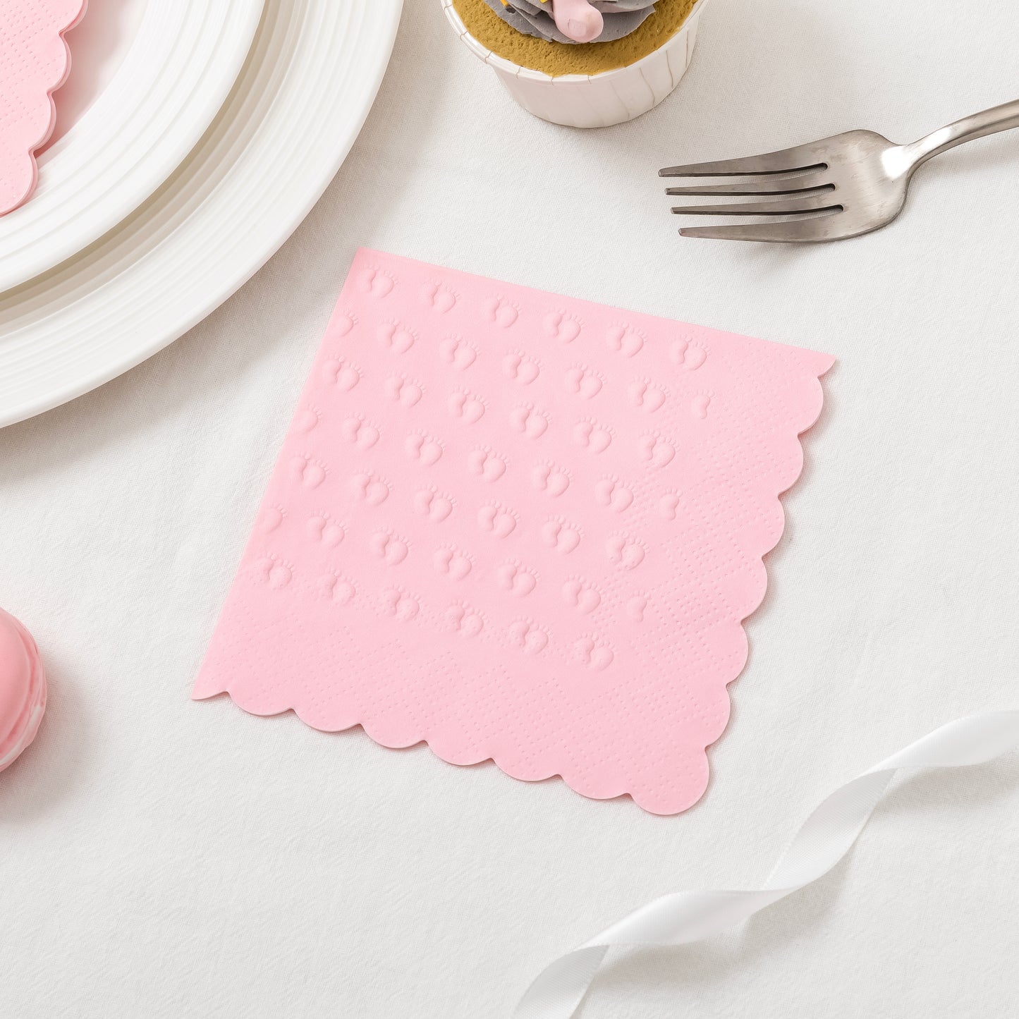 Crisky 3-Ply Baby Shower Napkins for Girl, 50 Pack Embossed Footprints Pink Napkins for Girl Baby Shower Decorations, Disposable Paper Cocktail Napkin, and Not Easily Torn