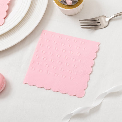 Crisky 3-Ply Baby Shower Napkins for Girl, 50 Pack Embossed Footprints Pink Napkins for Girl Baby Shower Decorations, Disposable Paper Cocktail Napkin, and Not Easily Torn