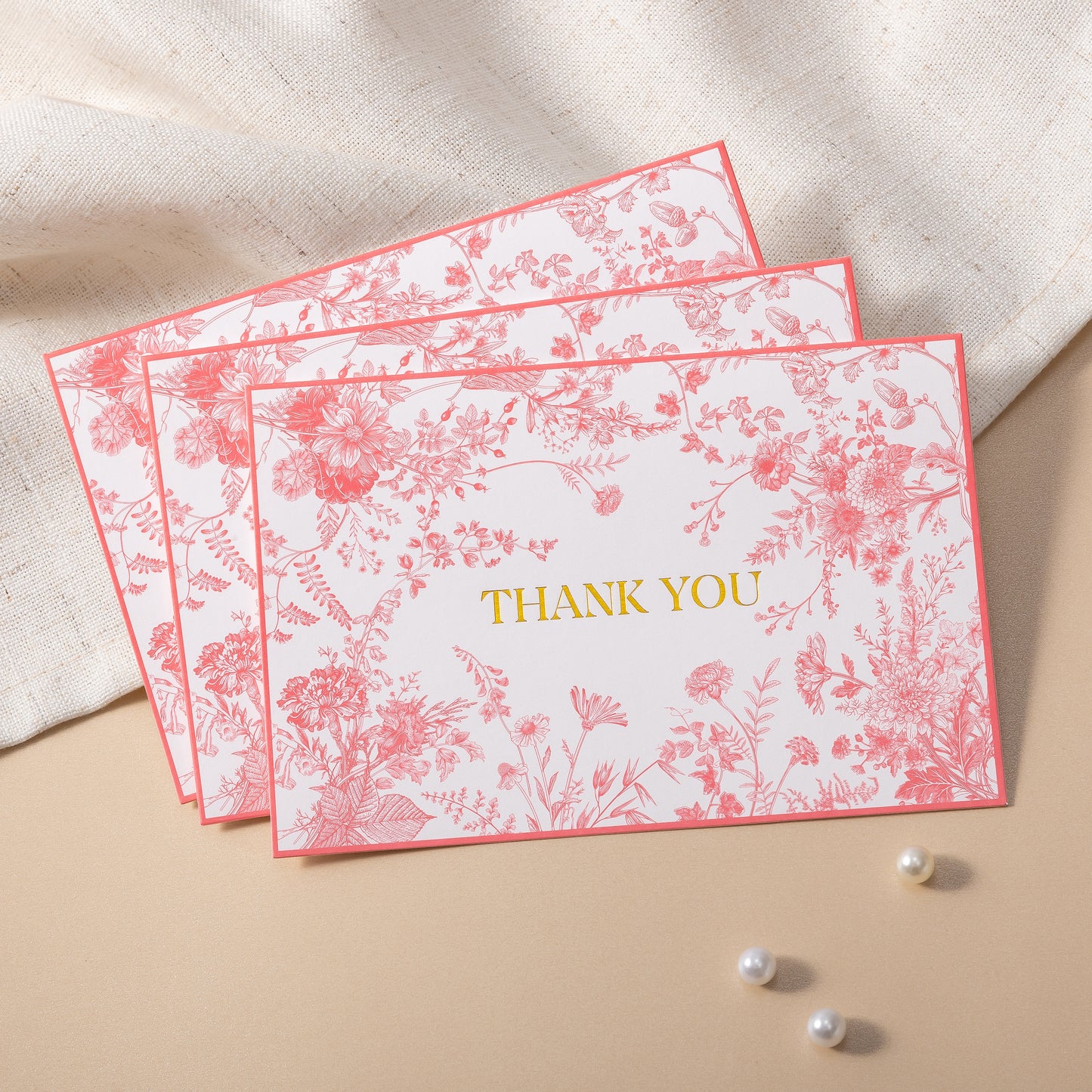 Crisky Pink Floral Thank you cards Gold Foil Greeting Notes Bulk with Envelopes(50 Pack) for Birthday, Baby Shower, Bridal Shower, Wedding, Graduation