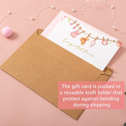 Crisky Baby Shower Card for Girls Welcome Congratulations New Baby Girl Pink Wildflower Floral Bear