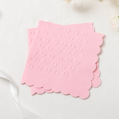Crisky 3-Ply Baby Shower Napkins for Girl, 50 Pack Embossed Footprints Pink Napkins for Girl Baby Shower Decorations, Disposable Paper Cocktail Napkin, and Not Easily Torn