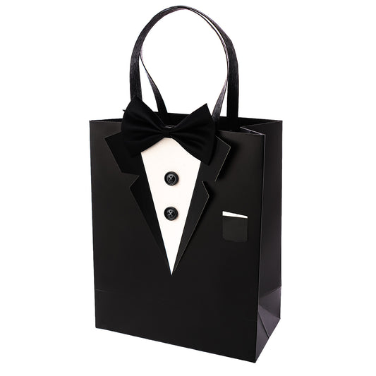 Crisky Classic Black Tuxedo Gift Bags for Groomsman Father's Birthday Anniversary Wedding Favor Bags 10"x8"x4" set of 6