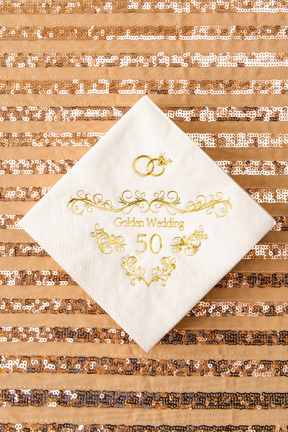 Crisky 50th Wedding Anniversaray Napkins Golden Cocktail Beverage Napkins, 50th Wedding Anniversary Decorations for Candy Cake Table, 50 Pcs, 3-ply