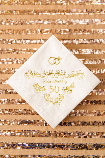 Crisky 50th Wedding Anniversaray Napkins Golden Cocktail Beverage Napkins, 50th Wedding Anniversary Decorations for Candy Cake Table, 50 Pcs, 3-ply