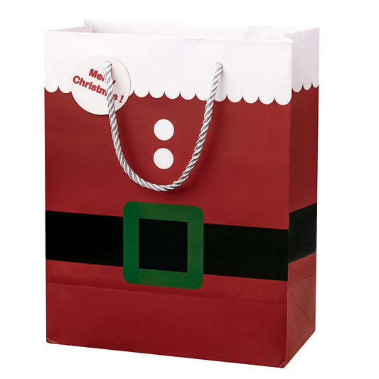 Crisky Merry Christmas Santa Claus Gift Bags, Deep Red, Medium Bags 12 Pcs, 10" x 8" x 4"