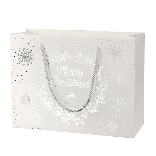 Crisky Merry Christmas & Happy New Year Gift Bags, Foil Silver, 11" x 8" x 4", Medium Bags 12 Pcs