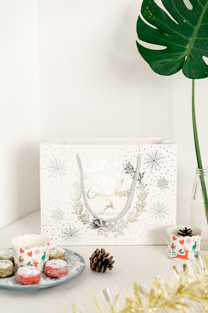 Crisky Merry Christmas & Happy New Year Gift Bags, Foil Silver, 11" x 8" x 4", Medium Bags 12 Pcs
