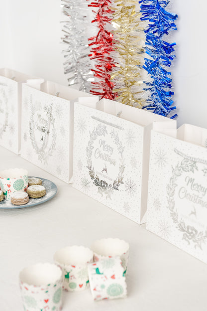 Crisky Merry Christmas & Happy New Year Gift Bags, Foil Silver, 11" x 8" x 4", Medium Bags 12 Pcs
