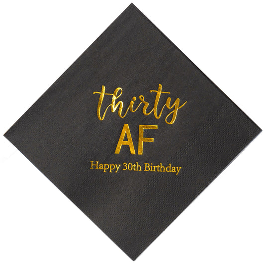 Crisky 30th Birthday Napkins Black Gold 30th Birthday Cocktail Napkins Beverage Napkins 30th Birthday Party Candy Table Decoration, 50 Count, 3-Ply