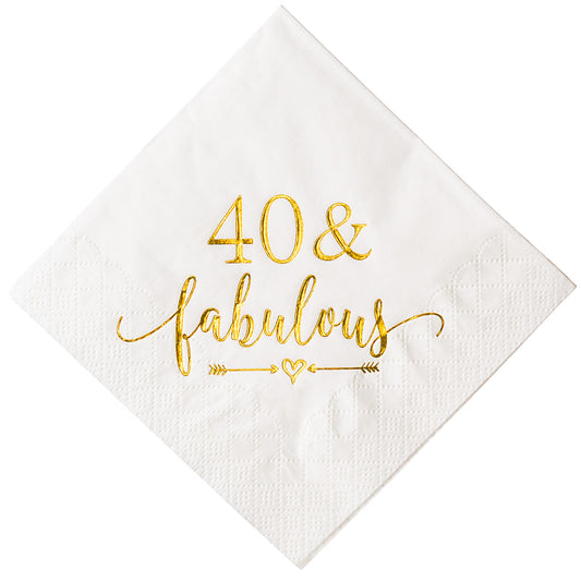 Crisky 40 and Fabulous Cocktail Napkins Gold for Women 40th Birthday Decorations, 40th Birthday Bevergae Dessert Table Supplies, 50Pcs, 3-Ply