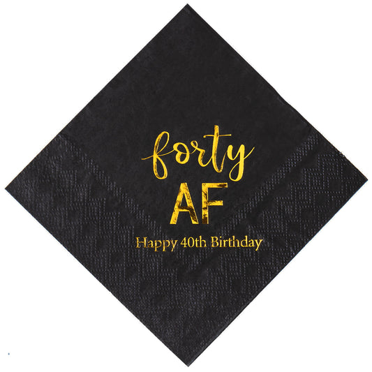 Crisky 40th Birthday Napkins Black Gold Forty 40th Birthday Cocktail Napkins Beverage Napkins 40th Birthday Party Candy Table Decoration, 50 Count, 3-Ply