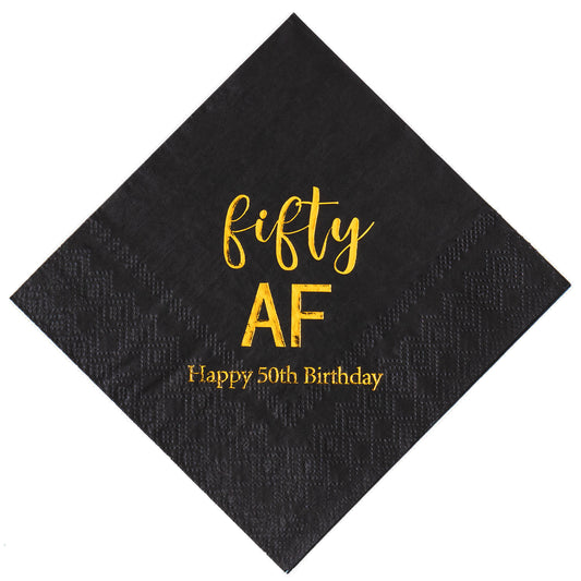 Crisky 50th Birthday Napkins Black Gold Fifty 50th Birthday Cocktail Napkins Beverage Napkins 50th Birthday Party Candy Table Decoration, 50 Count, 3-Ply
