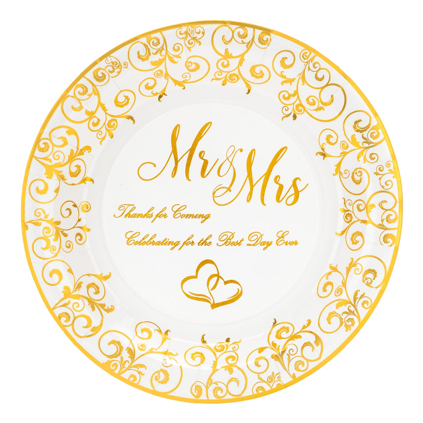 Crisky Wedding Mr and Mrs Gold Plates, Gold Wedding Party Decorations Dessert, Buffet, Cake, Lunch, Dinner Disposable Plates Party Supples, Celebrating for the Best Day Ever! 50 Count, 9" Plate