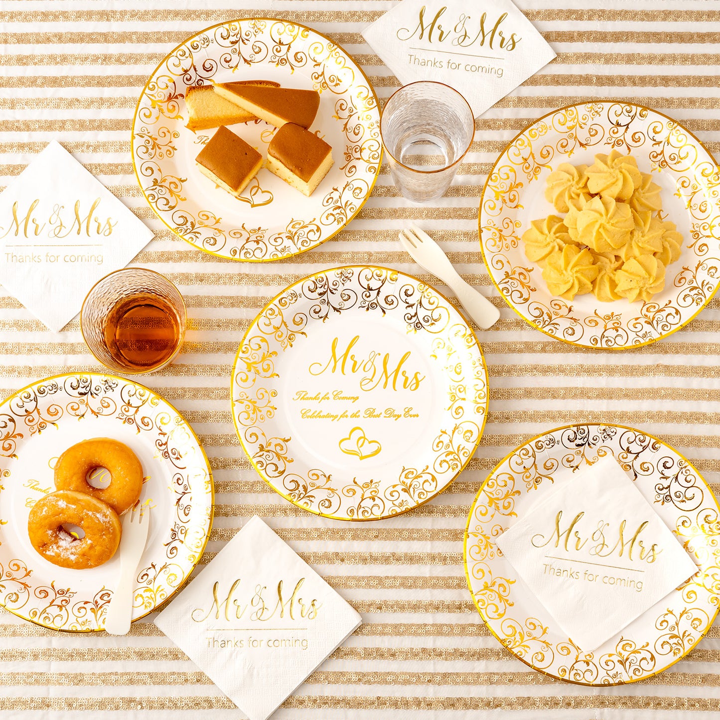Crisky Wedding Mr and Mrs Gold Plates, Gold Wedding Party Decorations Dessert, Buffet, Cake, Lunch, Dinner Disposable Plates Party Supples, Celebrating for the Best Day Ever! 50 Count, 9" Plate
