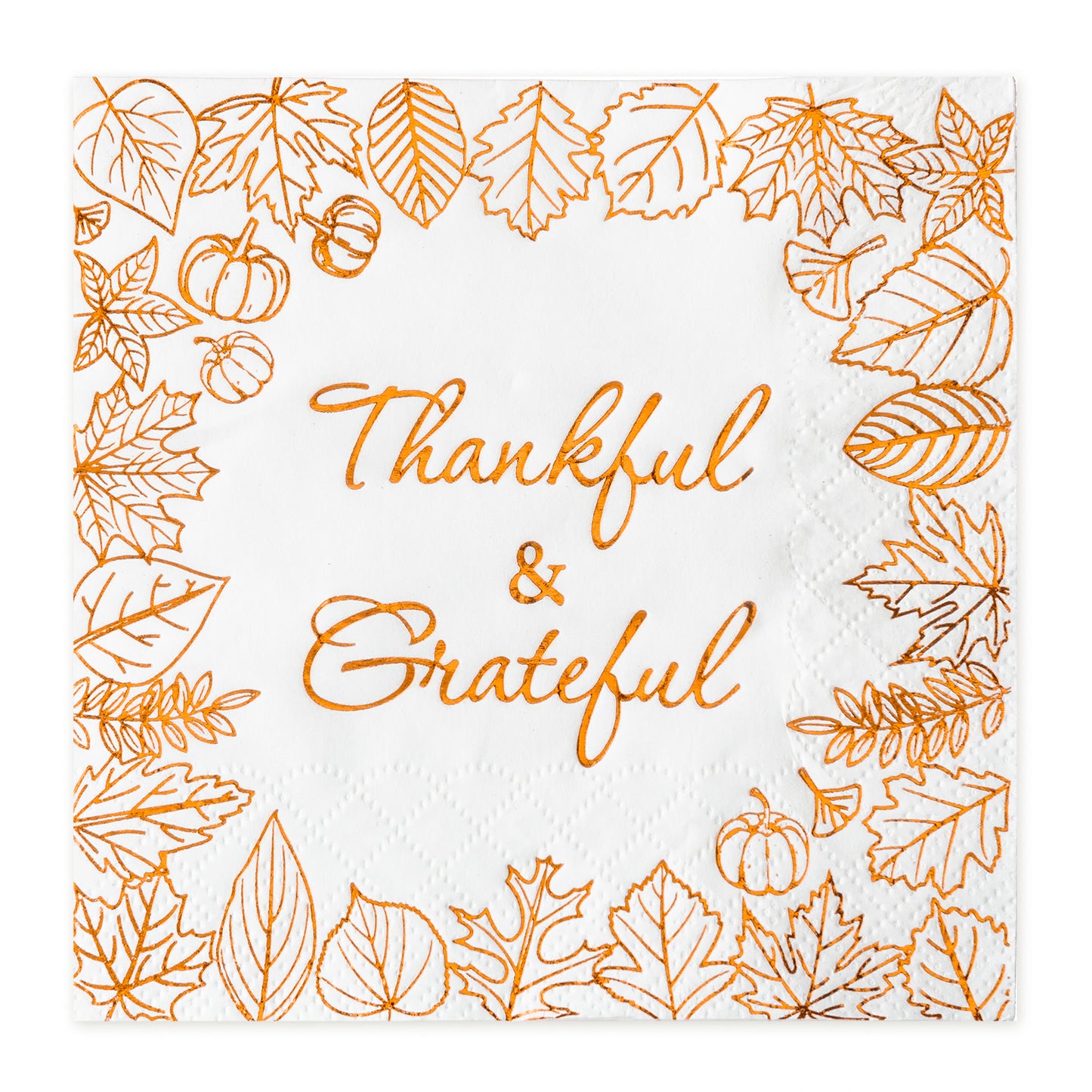 Crisky Thanksgiving Disposable Napkins Paper for Autumn Thanksgiving Dinner Party Decorations, Thankful and Grateful in Orange Foil, 50 Pcs, 3-Ply