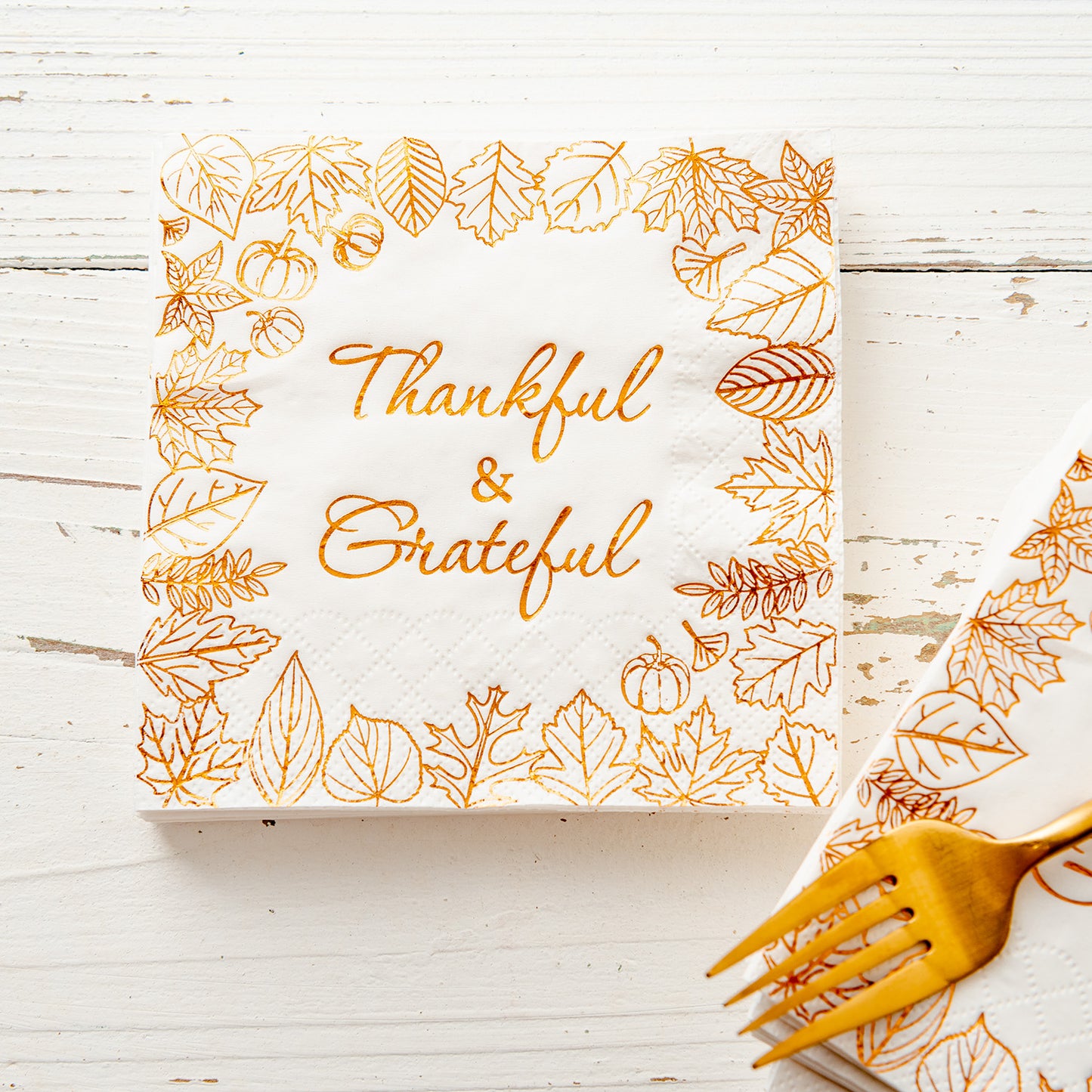 Crisky Thanksgiving Disposable Napkins Paper for Autumn Thanksgiving Dinner Party Decorations, Thankful and Grateful in Orange Foil, 50 Pcs, 3-Ply