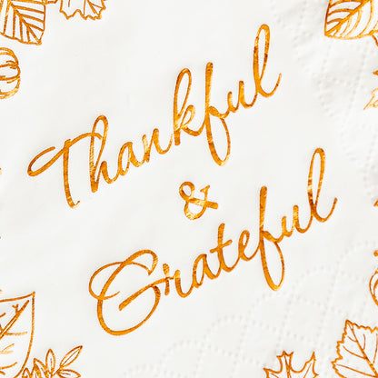 Crisky Thanksgiving Disposable Napkins Paper for Autumn Thanksgiving Dinner Party Decorations, Thankful and Grateful in Orange Foil, 50 Pcs, 3-Ply