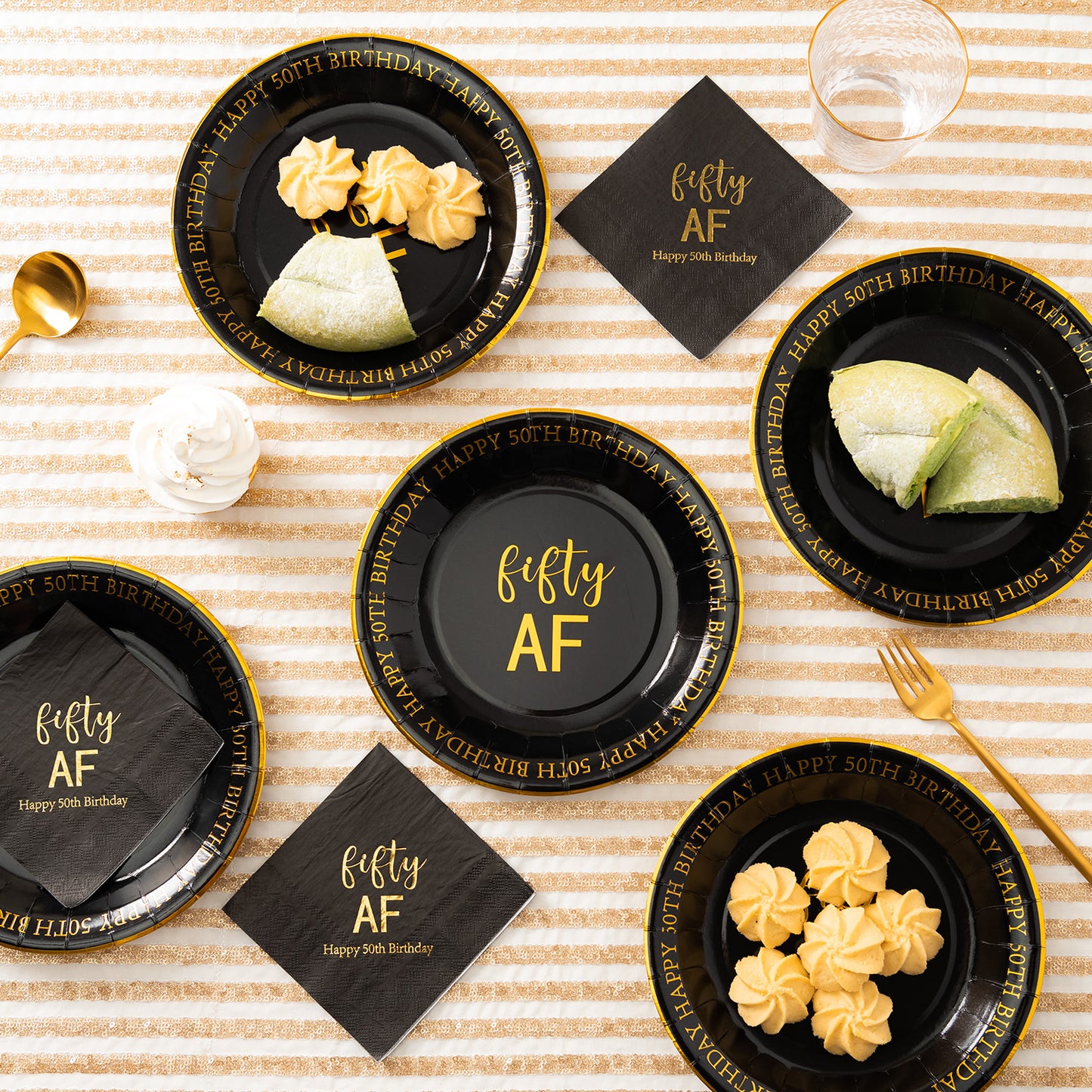 Crisky 50th Birthday Plates Black and Gold Dessert, Buffet, Cake, Lunch, Dinner Plates for 50th Birthday Decorations Party Supplies, Fifty , Happy 50th Birthday! 50 Count, 9" Plate