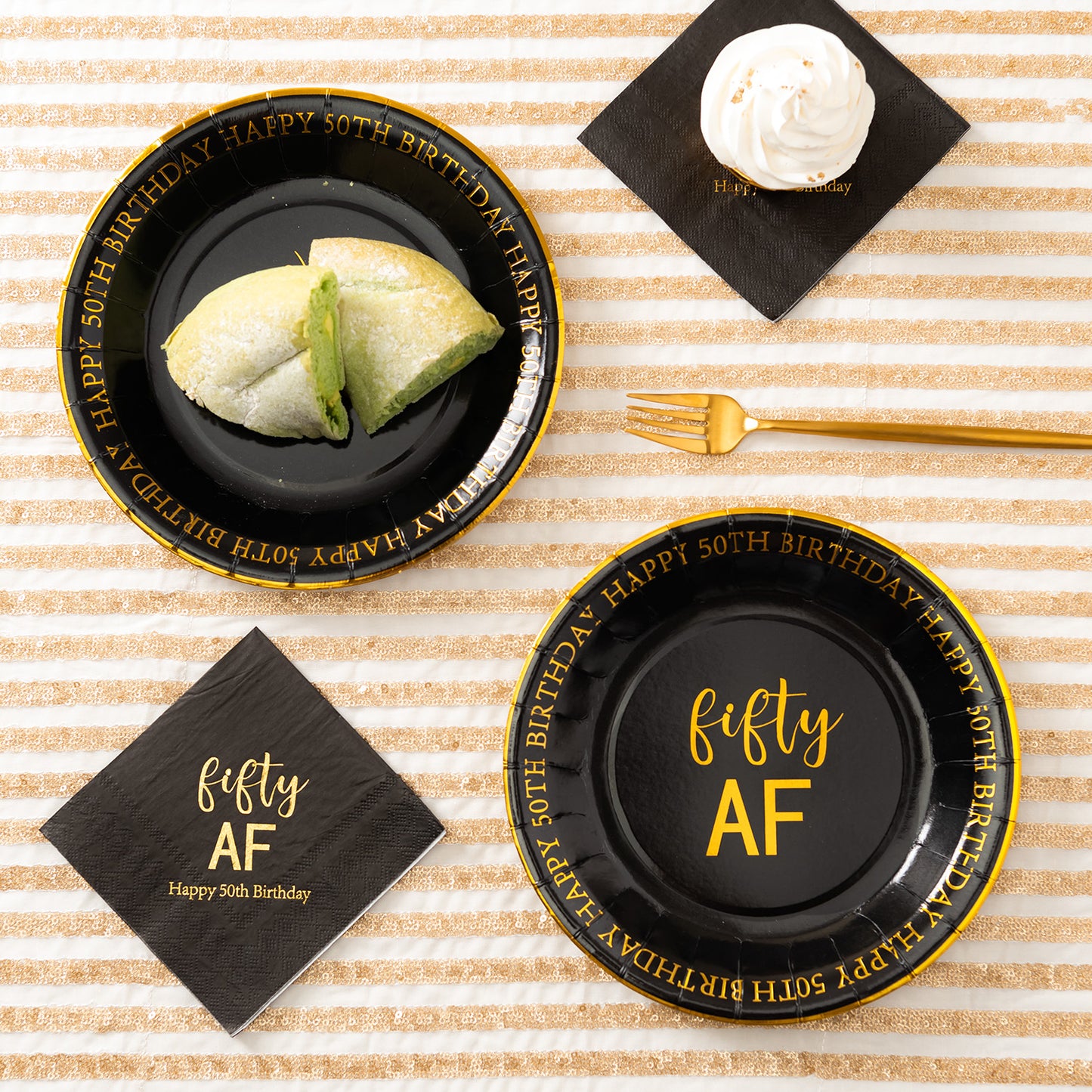 Crisky 50th Birthday Plates Black and Gold Dessert, Buffet, Cake, Lunch, Dinner Plates for 50th Birthday Decorations Party Supplies, Fifty , Happy 50th Birthday! 50 Count, 9" Plate