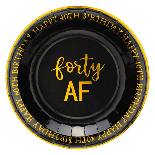 Crisky 40th Birthday Plates Black and Gold Dessert, Buffet, Cake, Lunch, Dinner Plates for 40th Birthday Decorations Party Supplies, Forty, Happy 40th Birthday! 50 Count, 9" Plate