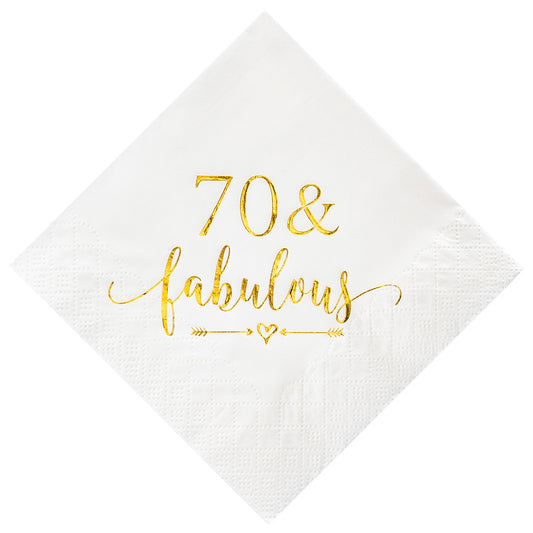 Crisky 70 and Fabulous Cocktail Napkins Gold for Women 70th Birthday Decorations, 70th Birthday Bevergae Dessert Cake Table Supplies, 50Pcs, 3-Ply