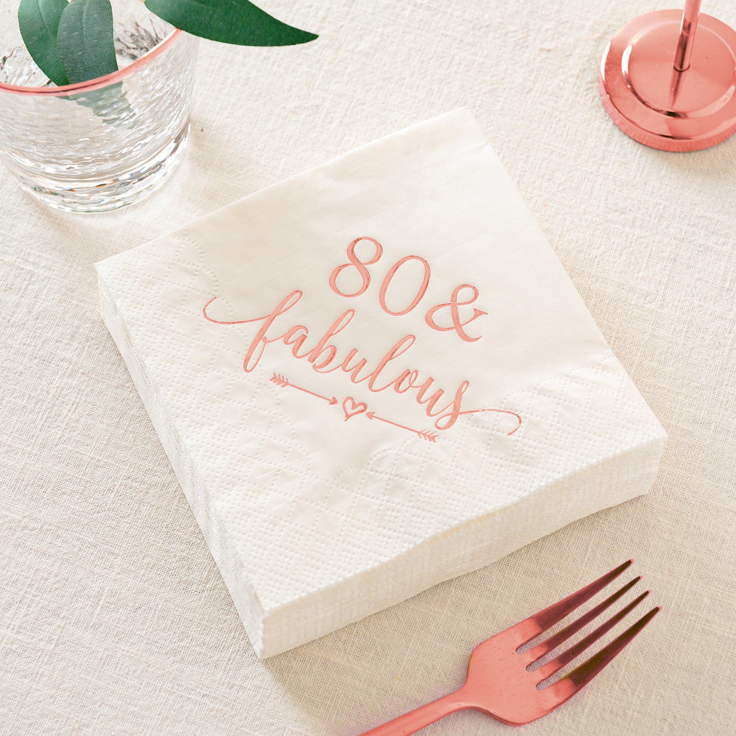 Crisky 80 and Fabulous Cocktail Napkins Rose Gold for Women 80th Birthday Decorations, 80th Birthday Bevergae Dessert Cake Table Supplies, 50Pcs, 3-Ply