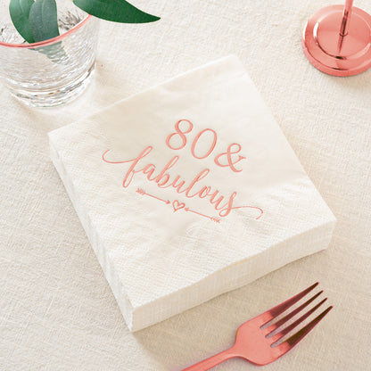 Crisky 80 and Fabulous Cocktail Napkins Rose Gold for Women 80th Birthday Decorations, 80th Birthday Bevergae Dessert Cake Table Supplies, 50Pcs, 3-Ply