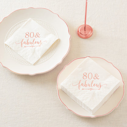 Crisky 80 and Fabulous Cocktail Napkins Rose Gold for Women 80th Birthday Decorations, 80th Birthday Bevergae Dessert Cake Table Supplies, 50Pcs, 3-Ply