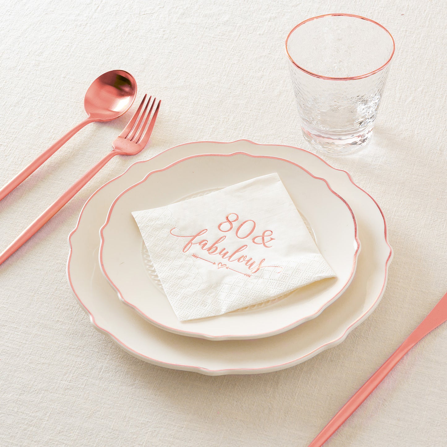 Crisky 80 and Fabulous Cocktail Napkins Rose Gold for Women 80th Birthday Decorations, 80th Birthday Bevergae Dessert Cake Table Supplies, 50Pcs, 3-Ply