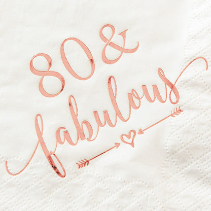 Crisky 80 and Fabulous Cocktail Napkins Rose Gold for Women 80th Birthday Decorations, 80th Birthday Bevergae Dessert Cake Table Supplies, 50Pcs, 3-Ply