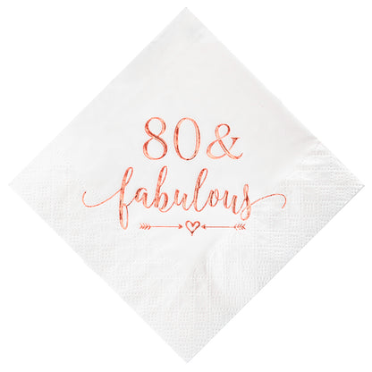 Crisky 80 and Fabulous Cocktail Napkins Rose Gold for Women 80th Birthday Decorations, 80th Birthday Bevergae Dessert Cake Table Supplies, 50Pcs, 3-Ply