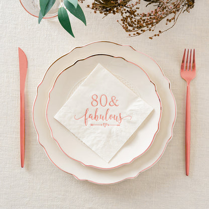 Crisky 80 and Fabulous Cocktail Napkins Rose Gold for Women 80th Birthday Decorations, 80th Birthday Bevergae Dessert Cake Table Supplies, 50Pcs, 3-Ply