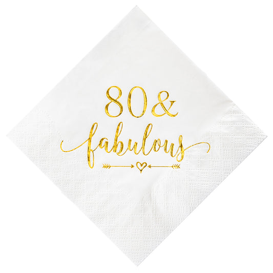 Crisky 80 and Fabulous Cocktail Napkins Gold for Women 80th Birthday Decorations, 80th Birthday Bevergae Dessert Cake Table Supplies, 50Pcs, 3-Ply