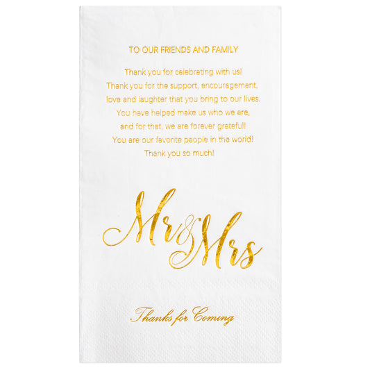 Crisky Gold Mr & Mrs Dinner Napkins Wedding Dinner Napkins Replace Thank You Card Disposable Decorative Towels for Wedding Shower Banquet Rehearsal Dinner Decoraions,50 Pcs, 3-ply, 12"x16"