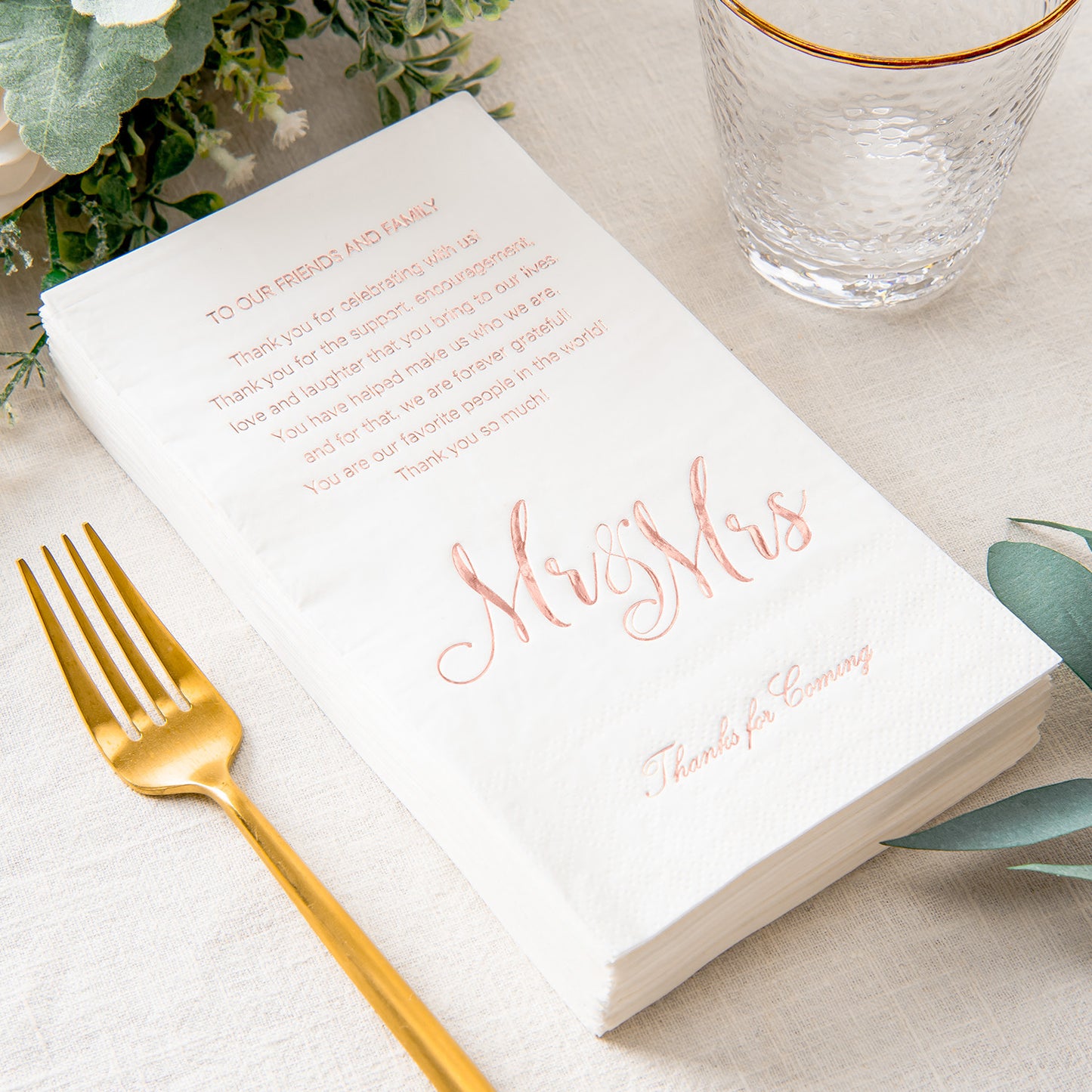 Crisky Rose Gold Mr & Mrs Dinner Napkins Wedding Dinner Napkins Replace Thank You Card Disposable Decorative Towels for Wedding Shower Banquet Rehearsal Dinner Decoraions ,50 Pcs, 3-ply, 12"x16"