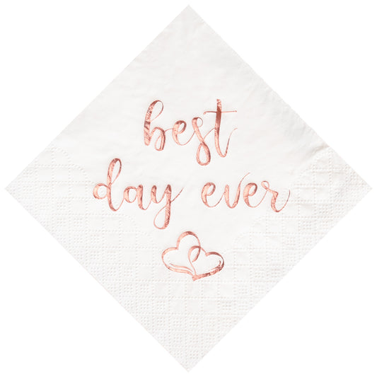 Crisky Wedding Cocktail Napkins Rose Gold Best Day Ever, Bridal Shower and Engagement Party Decorations 100 Pcs, 3-ply