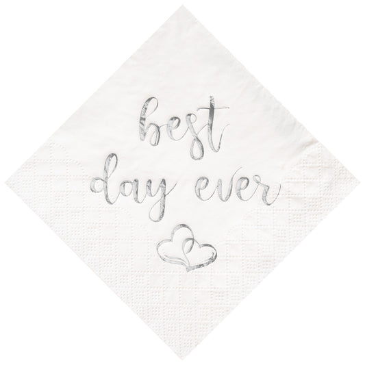 Crisky Best Day Ever Napkins Silver for Wedding Bridal Shower and Engagement Party Decorations,Cocktail Dessert Beverage Napkins 100 Pack, 3-ply