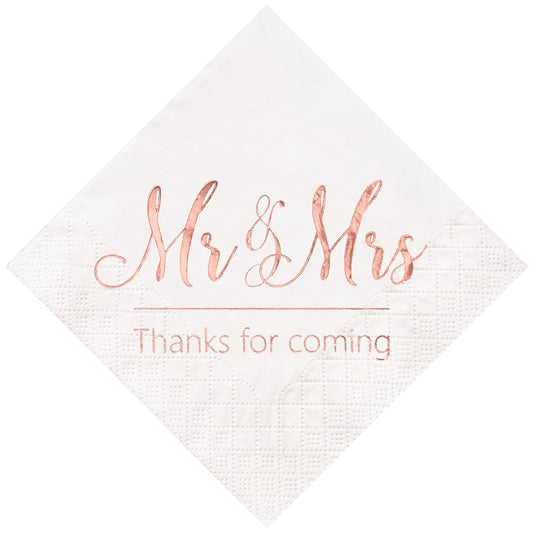 Crisky Wedding Napkins Mr Mrs Rose Gold Cocktail Beverage Dessert Napkins for Wedding Tabel Decoration Engagement Party Supplies, 100 Pcs, 3-Ply