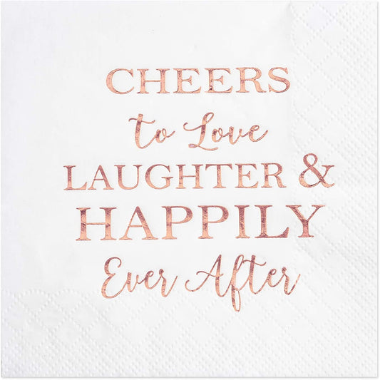 Crisky 50 Count Bridal Shower Napkins Disposable Cocktail Napkins 3-Ply Rose Gold Foil Text Beverage Napkins for Engagement Party Decorations & Wedding Shower