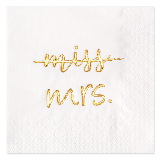 Crisky Gold Foil Miss to Mrs Cocktail Napkins for Bridal Shower Engagement Bachelorette Party Dessert Beverage Table Party Supplies, Disposable Napkins, 3 Ply, 50 count